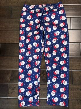 💜3/$15 PJs & Presents Christmas Pajama Pants Navy Blue Holiday Santa Claus - M